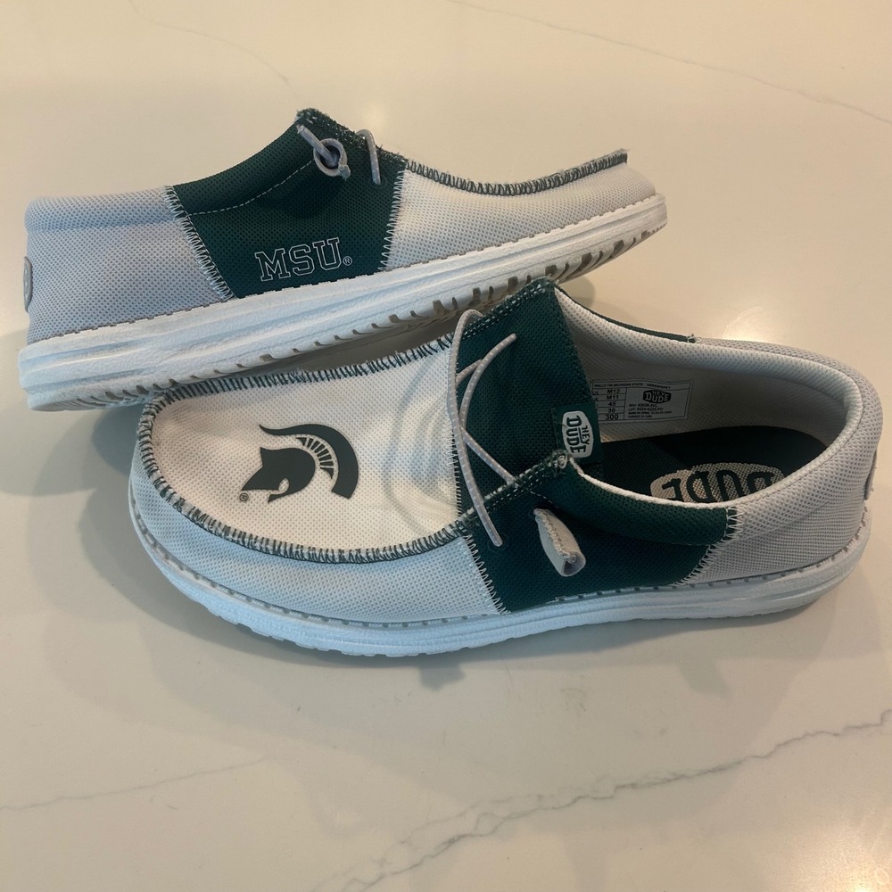 Hey Dude Wally Tri Michigan State Men Size 12 Green White MSU Spartans Loafers